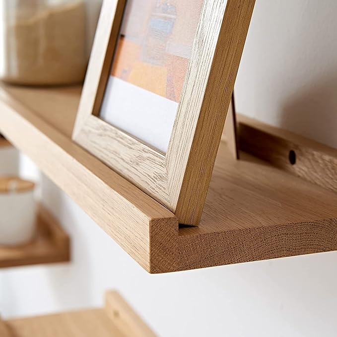 Floating Shelves Wall Mounted, 12 Inch Wall Shelves for Decor and Storage, Natural Solid Oak Wood Shelf, Picture Ledge for Bedroom/Bathroom/Living Room/Kitchen/Laundry Room, Natural Color
