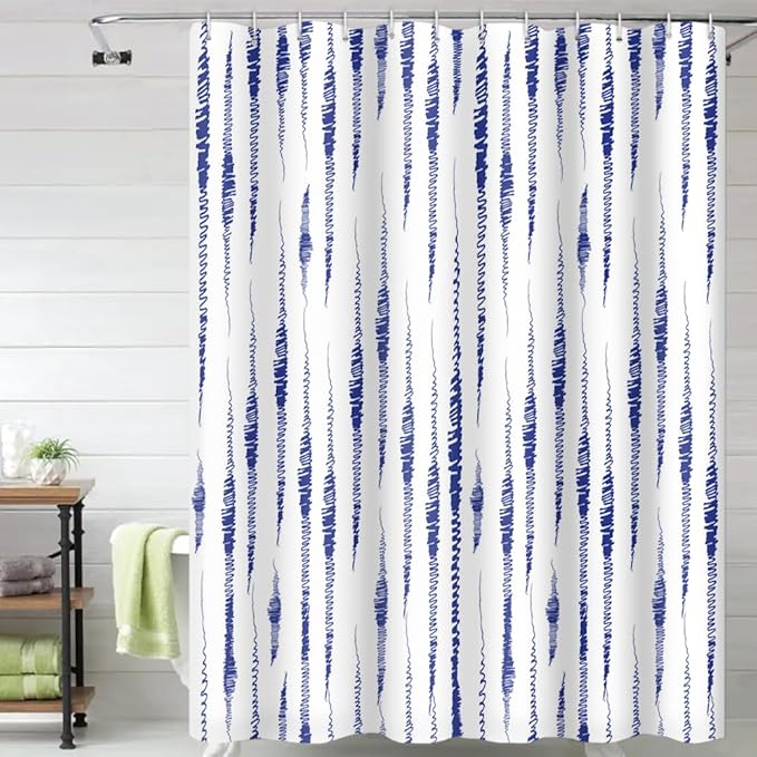 Abstract Shower Curtain Blue Twine Lines Print Unique Design Pattern Shower Curtains for Modern Artistic Bathroom Waterproof Fabric Decor Set with Hooks, 60W x 72H Inch