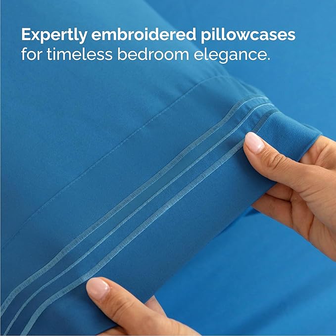 Queen Size 4 Piece Sheet Set - Comfy Breathable & Cooling Sheets - Hotel Luxury Bed Sheets for Women & Men - Deep Pockets, Easy-Fit, Soft and Wrinkle Free Sheets - Denim Blue Oeko-Tex Bed Sheet Set