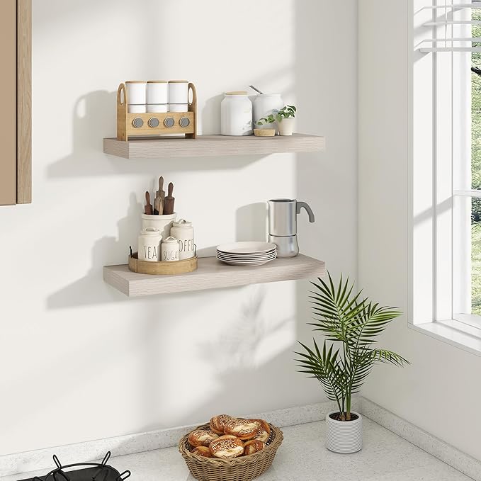 Dreamland 24 Inches Floating Shelves for Wall, 8" Deep Long Floating Shelves Set of 2, Large Display & Storage Shelf, Wall Shelf for Bathroom Bedroom Living Room Kitchen Office, Grey