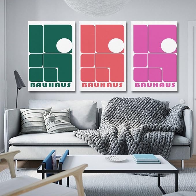 9W Bauhaus Poster Abstract Canvas Wall Art Set of 3 Modern Boho Decor For Bedroom Livingroom Frame-style 12x18inch(30x45cm)