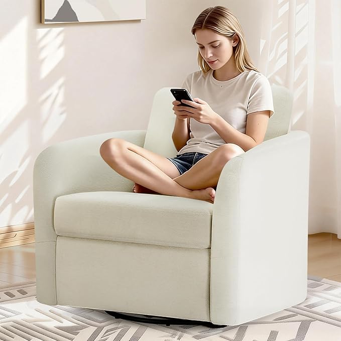 Swivel Accent Chair, Upholstered Barrel Chair with Washable Slipcover for Living Room Bedroom Reading Waitingroom,Cream White