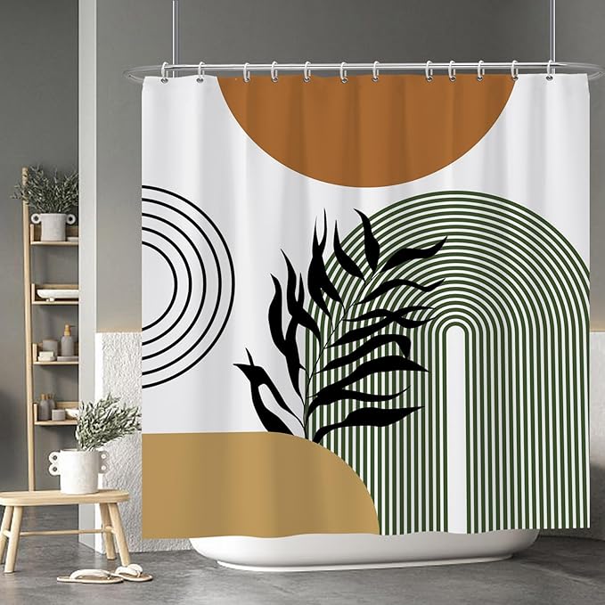 Baocicoo Boho Mid Century Abstract Leaf Plant Botanical Tropical Palm Shower Curtain for Bathroom Hotel Bathtub Cubicle Living Room Decor Fabric Shower Curtain with Hooks 72x72 Inches