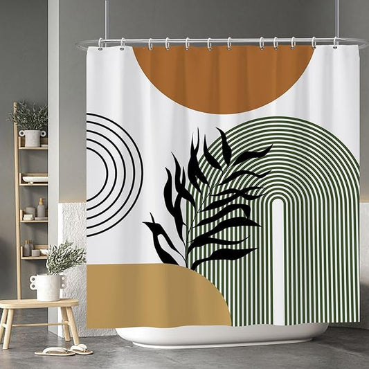 Baocicoo Boho Mid Century Abstract Leaf Plant Botanical Tropical Palm Shower Curtain for Bathroom Hotel Bathtub Cubicle Living Room Decor Fabric Shower Curtain with Hooks 72x72 Inches