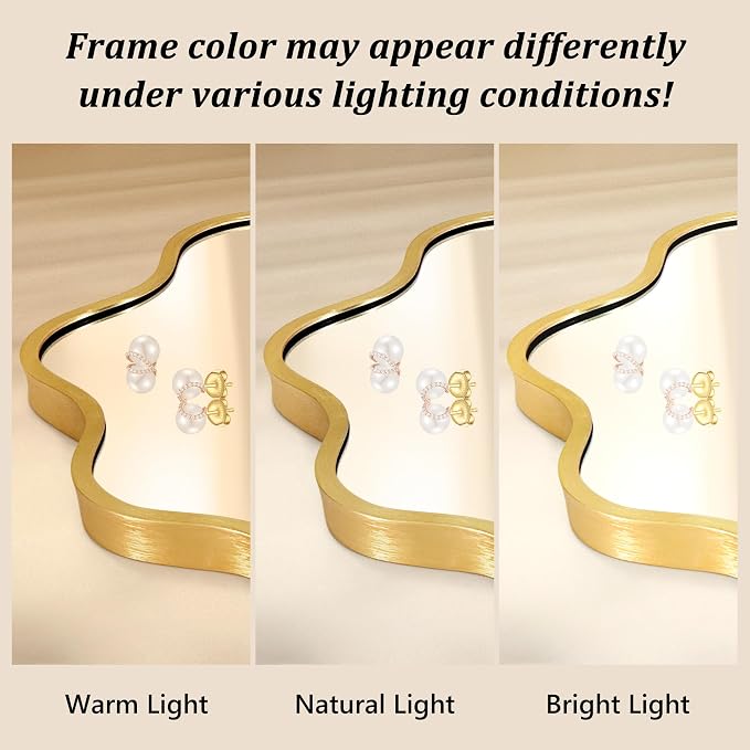 Oval Wavy Wall Mirror -Irregular Wall Mirror with Gold Asymmetrical Aluminum Alloy Frame,22"x30" Decorative Wall Mirrors for Bathroom, Bedroom, Living Room, Dining Room，Entryway