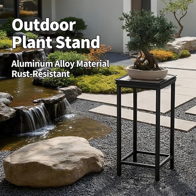 Tall Plant Stand Indoor, Modern Black Aluminum Alloy Plant Shelf, Corner Flower Pot Holder Organizer for Living Room, Balcony, Patio, Garden (L11.8 x W11.8 x H19.7 inch)