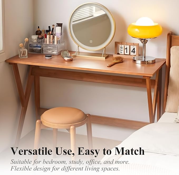 Mid Century Modern Desk, Spacious Solid Wood Writing Desk, Minimalist with K-Shaped Legs, Home Office Desk, 29.5 H x 47.2 W x 19.7 D Inches(Natural)