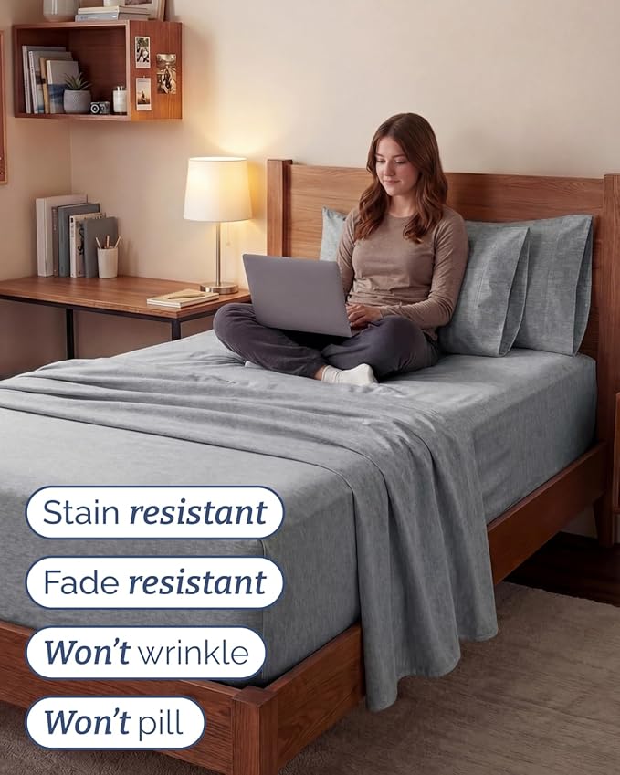 Extra Deep Twin XL Sheet Set - 4 Piece College Dorm Bed Sheets Set with Extra Deep Pockets - Ultra-Soft, Comfy & Breathable Bedding for Women, Men, Kids & Teens - Wrinkle & Fade Free - Heathered Grey