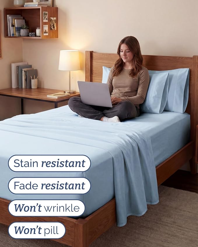 Extra Deep Twin XL Sheet Set - 4 Piece College Dorm Bed Sheets Set with Extra Deep Pockets - Ultra-Soft, Comfy & Breathable Bedding for Women, Men, Kids & Teens - Wrinkle & Fade Resistant - Sky Blue