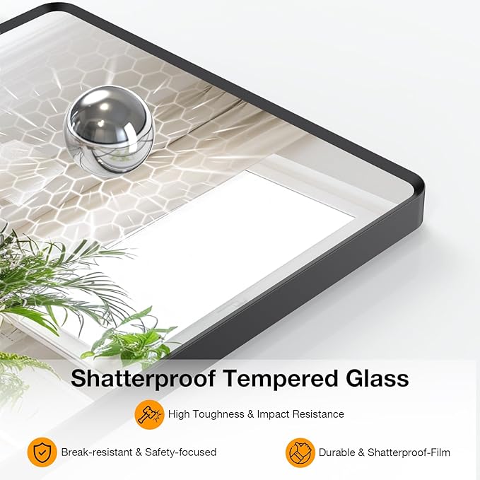 60x36 inch Black Bathroom Vanity Mirror, Large Rectangle Metal Aluminum Frame, Shatter-Proof, Horizontal or Vertical Hanging, Modern Bathroom Decor