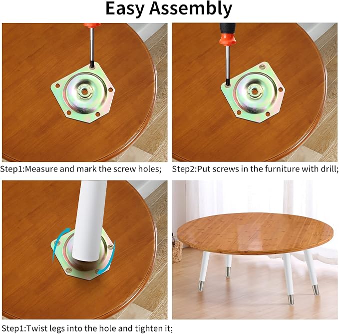 TEMI Table Legs 16 inch Wood Furniture Legs with Metal Edge for Coffee Table End Table Mid-Century Modern Style Tapered Round DIY Furniture Legs Accessories Included, White