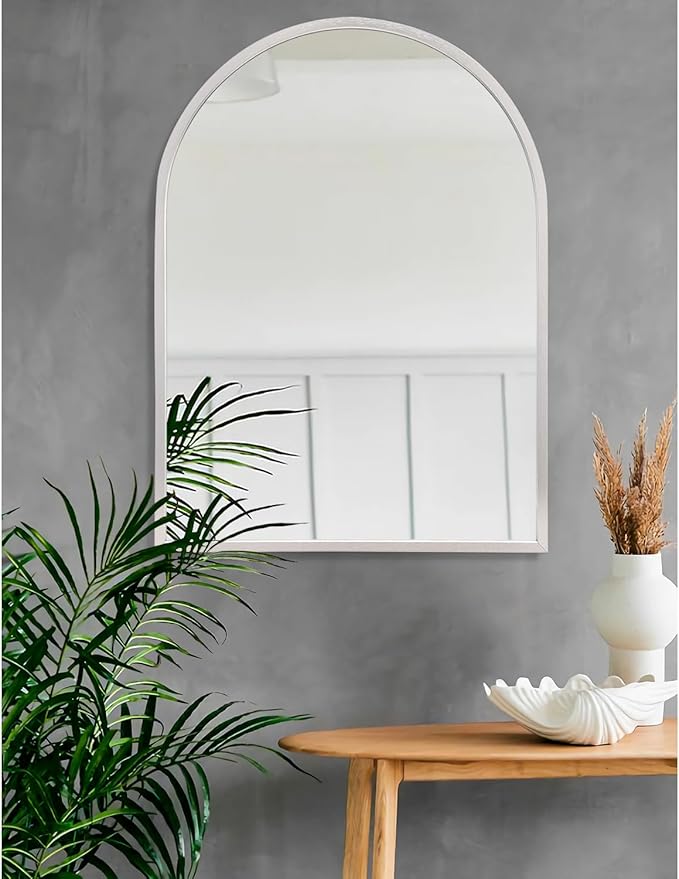 Arched Bathroom Mirror, 28"x20" Arch Metal Framed Mirror for Wall, Decor Vanity Mirror for Living Room Bedroom Entryway Silver