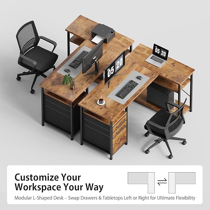 Maihail 47" Computer Desk with Drawers, Desks for Bedrooms, Writing Desk with Storage, Work Desk for Small Space, Rustic Brown