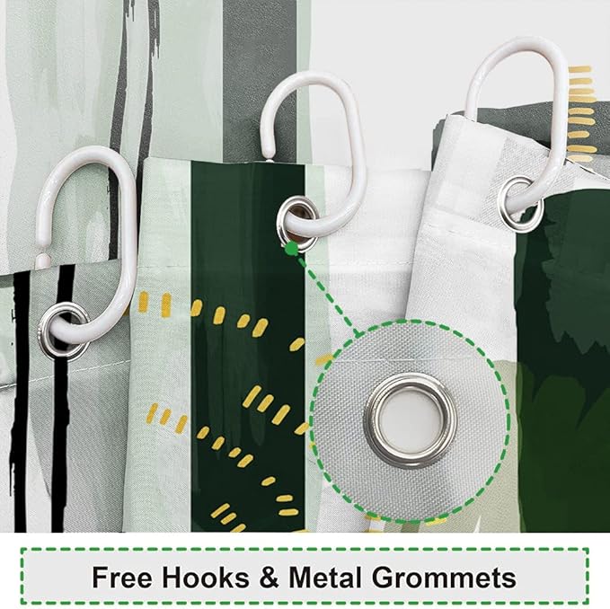 Abstract Geometric Shower Curtain Watercolor Green Painting Gold Pattern Design for Modern Minimalist Bathroom Decor Accessories Shower Curtain Set with 12 Hooks, 72x78 Inches
