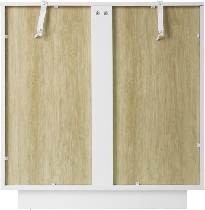 Sideboard Buffet Cabinet with Storage - Accent Storage Cabinet Modern Furniture, 2 Door Glass Cabinet with Adjustable Shelf, Wood Credenza for Living Room, Entryway, Dining Room, Kitchen(White)