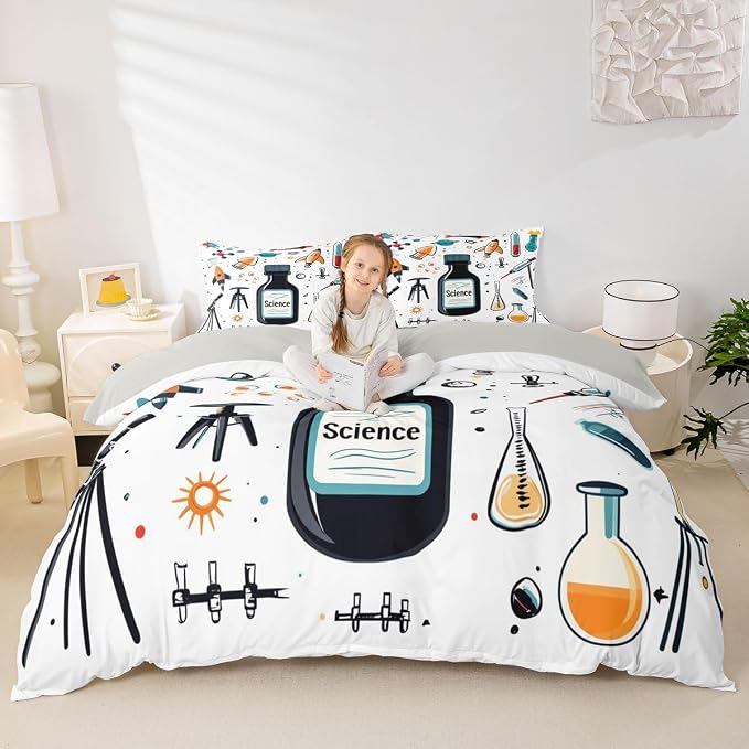 Science Students Duvet Cover Set Chemistry Science Educational Full Size Bedding Sets for Kids Teens Child | Physics formula Comforter Cover Back To School Supplies Bed Set, Room Decor Aesthetic