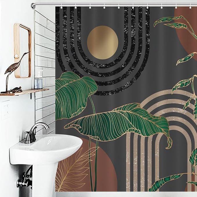 Boho Mid Century Shower Curtain,Retro Abstract Minimalist Tropical Modern Bathroom Curtain Polyester Waterproof Fabric Decor 66x72in（168x183cm）