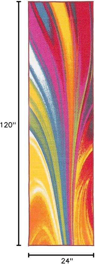 Rugshop Multi Waves Non Slip Modern Abstract Runner Rug Fade Resistant for Hallway, Entryway and Kitchen, 2' x 10'