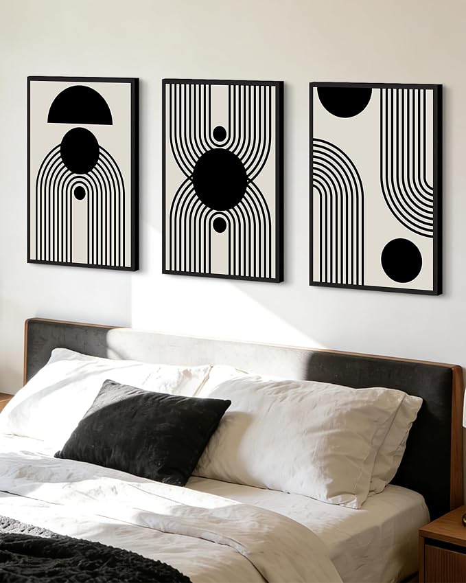 Drsoum Lager 16x24in Black and White Abstract Framed Wall Art Decor Duotone Minimal Dark Brush Stroke Prints Shapes Illustrations Modern Art Decorative Ready To Hang - Black Framed