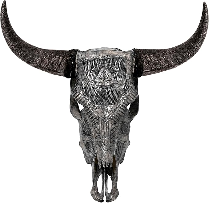 Skull Bliss - Hand-Carved Real Authentic Taxidermy Cow Skull/Bull Skull Wall Decor with Horns/Norse Viking Gift for Men/Real Animal Cow Skull Wall Decor (Standard Horns)