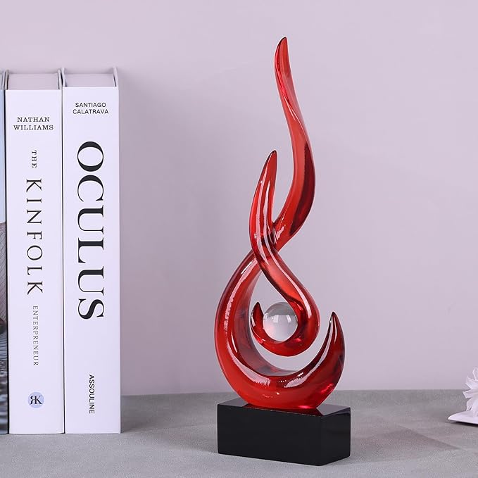 Modern Abstract Art Table Decoration,Resin Flame Statue Modern Red Centerpiece Ornaments for Living Room Great Gift Idea Home Decor,Collectibles