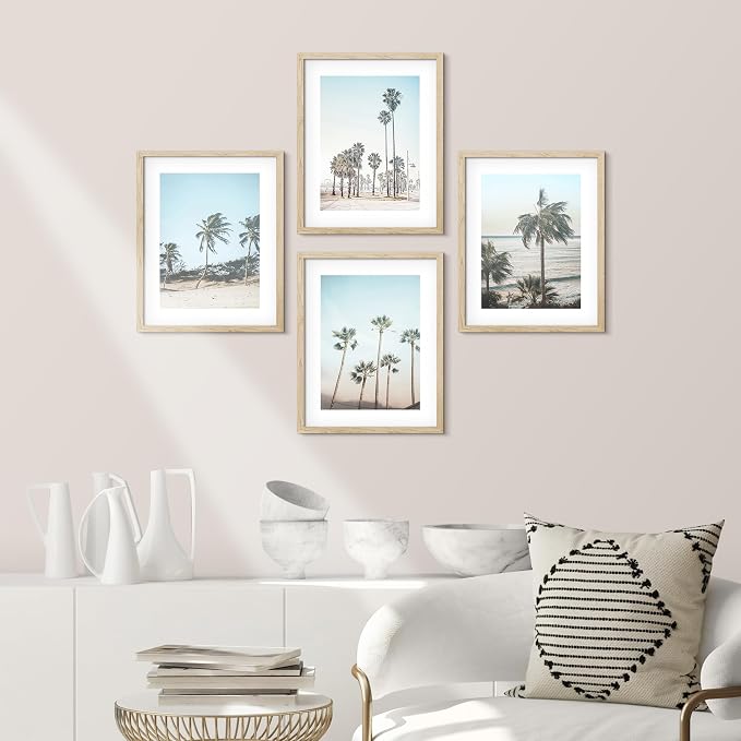 SIGNWIN Framed Washed Out Tropical Island Wall Art, Set of 4 Island Palm Tree Beach Landscapet Wall Decor Prints, Nature Wilderness Wall Décor for Living Room, Bedroom - 12"x16" Natural