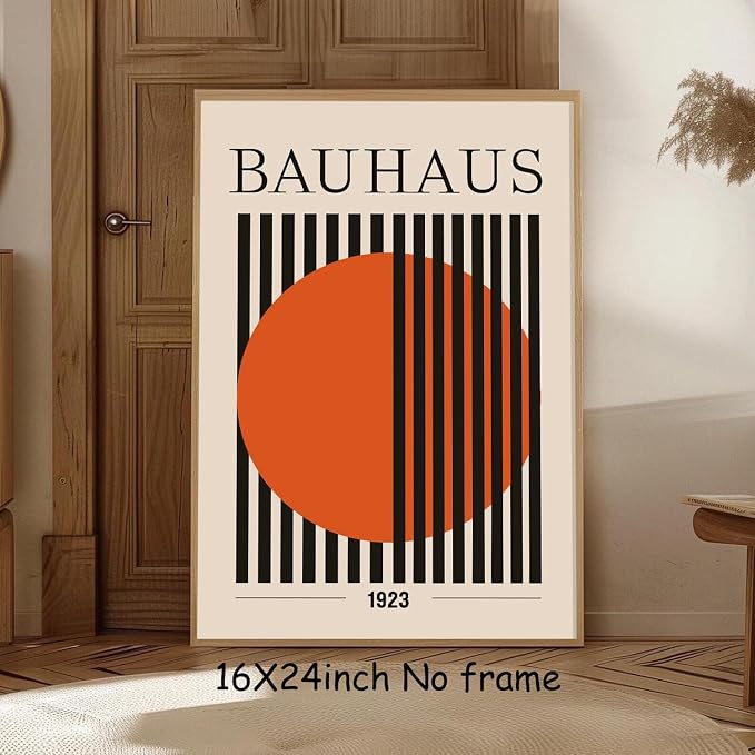 Bauhaus Abstract Geometric Wall Art Bauhaus Exhibition Poster Orange and Black Artwork Mid Century Modern Pictures Wall Decor Geometric Orange Poster Abstract Minimalist Painting Room 16x24in No Frame