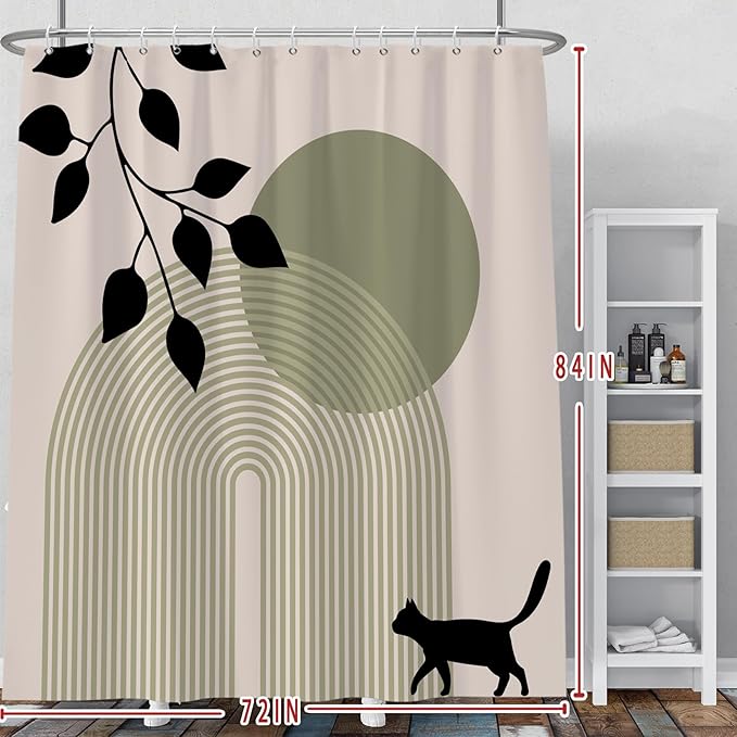 Baocicoo Minimalist Boho Shower Curtain Mid Century Silhouette Cat Botanical Shower Curtain for Bathroom Home Bathtub Living Room Decor Fabric Waterproof Curtain for Bathroom with Hooks 72x84 Inches