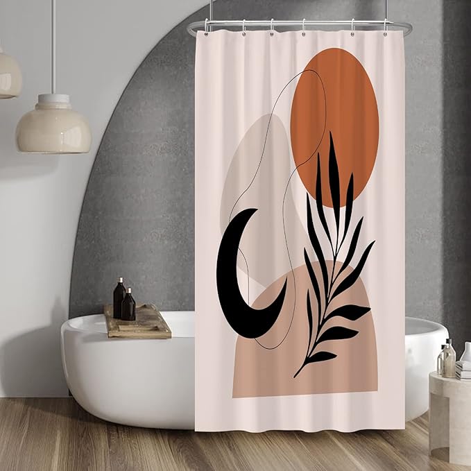 Baocicco Boho Mid Century Shower Curtain Sun and Moon Botanical Abstract Shower Curtains Decorative for Bathroom Home Waterproof Fabric Shower Curtain with Hooks 36x72 Inches