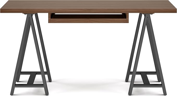 SIMPLIHOME Sawhorse Industrial 60 inch Wide SOLID WALNUT WOOD and Metal Desk in Walnut for the Office Desk, Writing Table, Workstation and Study Table