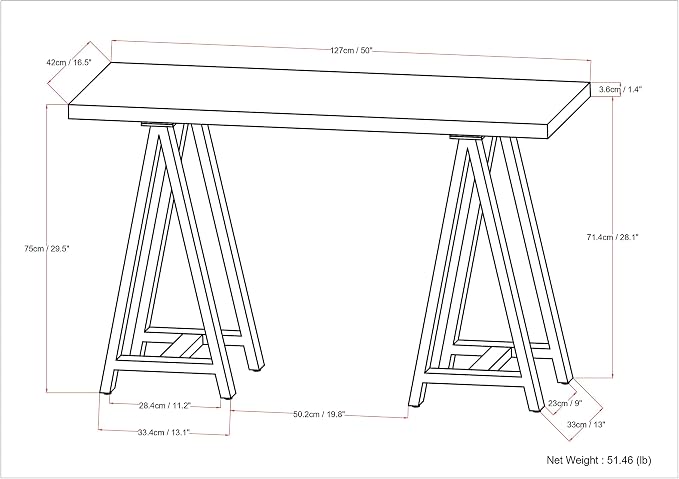 SIMPLIHOME Sawhorse SOLID WOOD and Metal 50 inch Wide Modern Industrial SOLID WALNUT WOOD and Metal Console Sofa Table in Walnut for the Living room Entryway and Bedroom