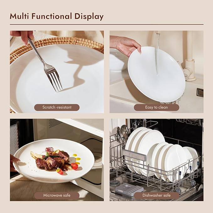 KINGSTONE Bone China Dinnerware Sets, 24-Piece Dinnerware Set for 8, Lightweight Durable, Microwave and Dishwasher Safe, Tableware for Daily Use with Elegant Design, White