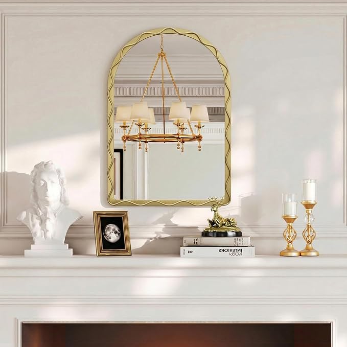 Uniclinens Gold Arched Mirror Decor - Large Vintage Scalloped Mirror Decor with Metal Frame, Wavy Decor Mirror for Nursery,Entryway,Fireplace,Living Room,Hallway,Bathroom,24"X36"