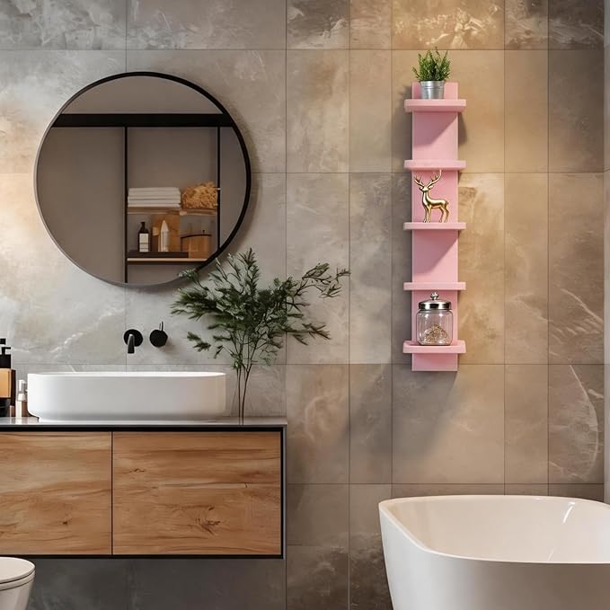 Homaterial 5 Tier Wall Shelf Unit, Decorative Wall Mount Vertical Shelving,Modern Column Floating Shelves for Bedrooms, Living Rooms 36.6" Height Pink