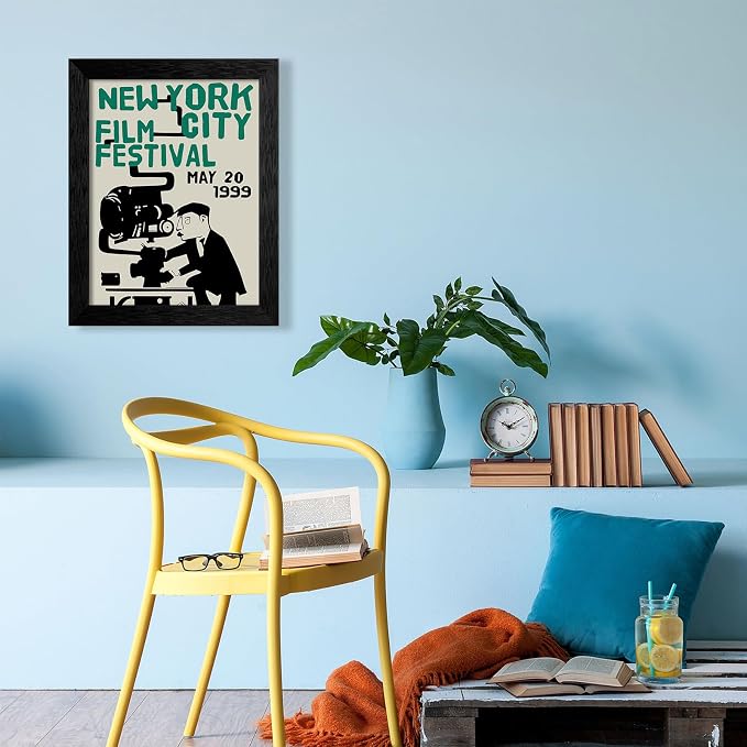 1999 NYC Film Festival Canvas Poster 08x10 inch Black Framed Vintage New York Movie Wall Art Modern Trendy Minimalist Abstract Prints for Apartment Bedroom Dorm Wall Decor