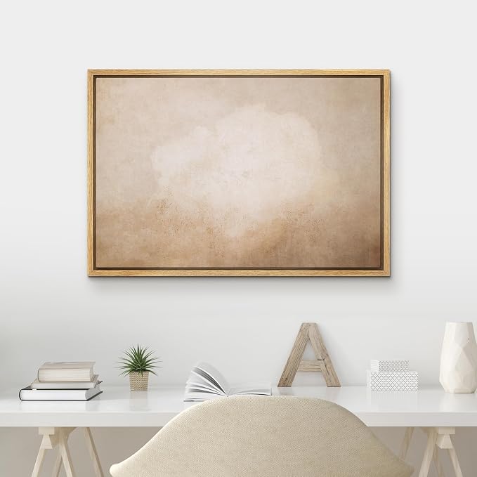 MUDECOR Framed Canvas Print Wall Art Vintage Neutral Minimalist Beige Grunge Abstract Illustrations Minimalism Decorative Bohemian Colorful Zen for Living Room, Bedroom, Office - 16"x24" NATURAL