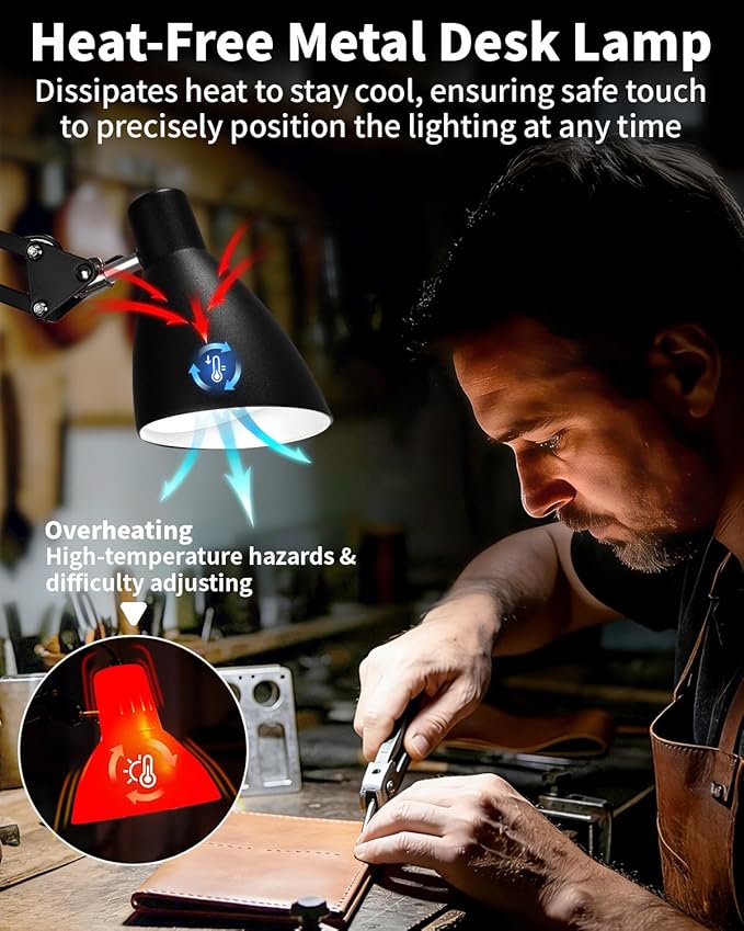 Metal LED Desk Lamp for Home Office, Extra Tall Swing Arm Architect Desk Lamp with Clamp, 5 Color Modes 10 Brightness Task Lamps, Adjustable Gooseneck Clip-on Table Light for Reading Home Work Study