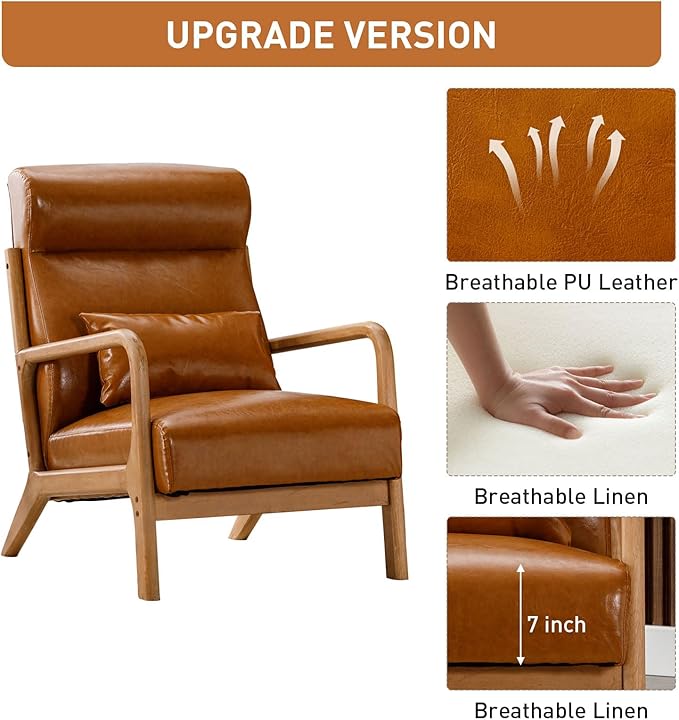 ANJ Mid Century Modern High Back Accent Chairs Set of 2, Single Lounge Armchair with Solid Wood Frame, Comfy Reading Chair for Living Room, Easy Assembly