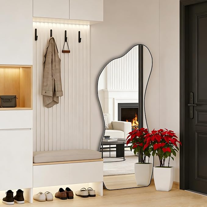 POZINO Irregular Frameless Mirror, 47.2"x22" Asymmetrical Wall Mirror, Modern Abstract Mirrors, Odd Shaped Mirrors for Living Room Bathroom Bedroom Entryway Hallway