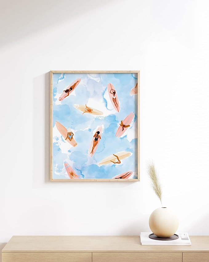HAUS AND HUES Beach Art - Surfer Girl Poster, Beach Themed Prints, Ocean Seascapes, Watercolor Art Design (Unframed, 12x16)