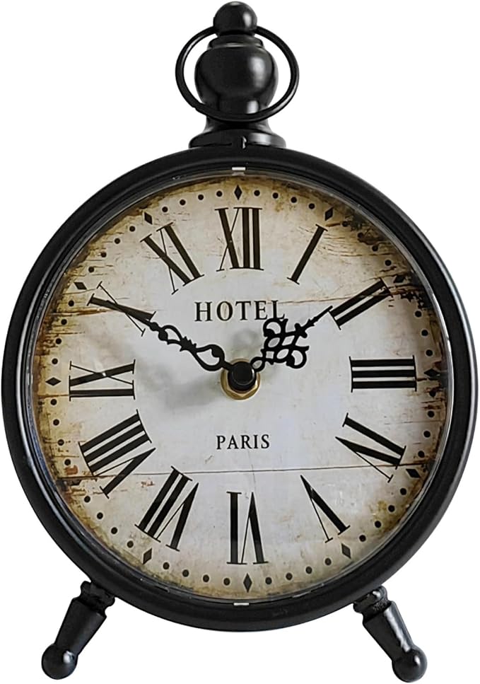 HZDHCLH Vintage Table Clock Battery Operated,Retro Mantel Clock for Living Room Fireplace Decor,Silent Metal Desk Clock(Black)