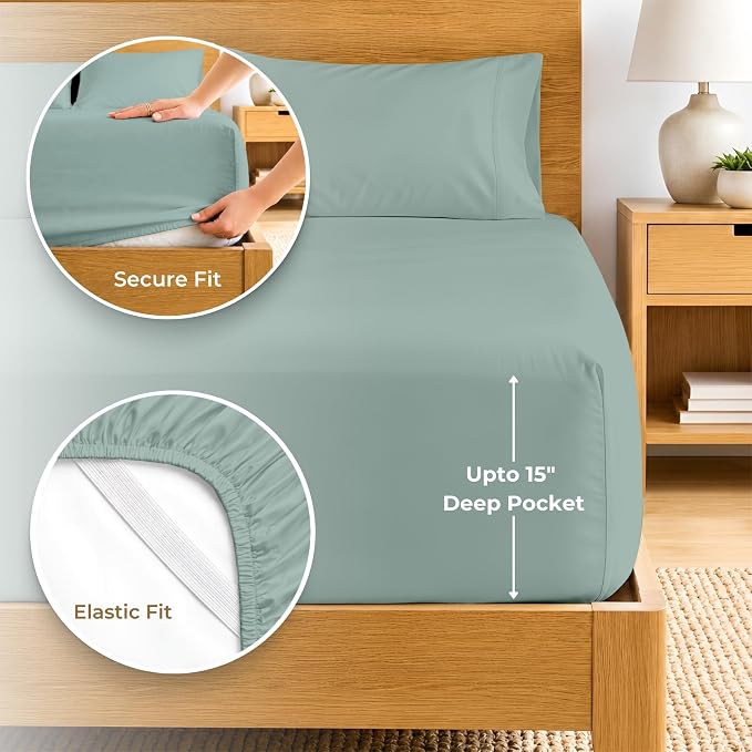 SGI bedding 100% Egyptian Cotton Sheets RV King Size – 600 Thread Count Sheets Set, Soft, Cooling, 15" Deep Pocket, Luxury Hotel Bedding, Breathable, Durable - Aqua Green