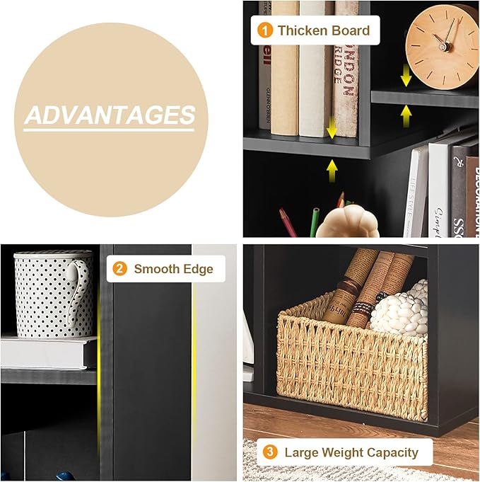 VECELO 4-Tier Slim Bookcase, Modern Storage Cabinet, Slim Bookshelf, Fits Tallest Hardcover, 5 Cubes, Vertical or Horizontal, Easy Assembly, Vintage Black