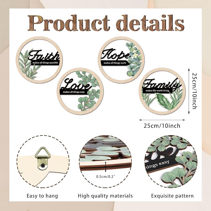 TOARTi Bohemian Inspirational Wooden Hanging Signs Sage Green Botanical Wall Art for Bedroom Living Room Eucalyptus Faith Hope Love Family Positive Affirmations Wall Decor Hollow Boho Minimalist Wood Plaques