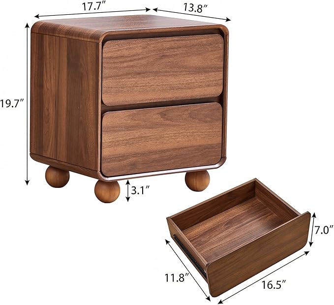 AVZEAR Modern 2 Drawer Dresser, 2 Drawer Nightstand Small Wooden Dresser Chest of Drawers, Handle Free & Curved Profile Design Sofa End Table for Living Room, Nursery, Walnut