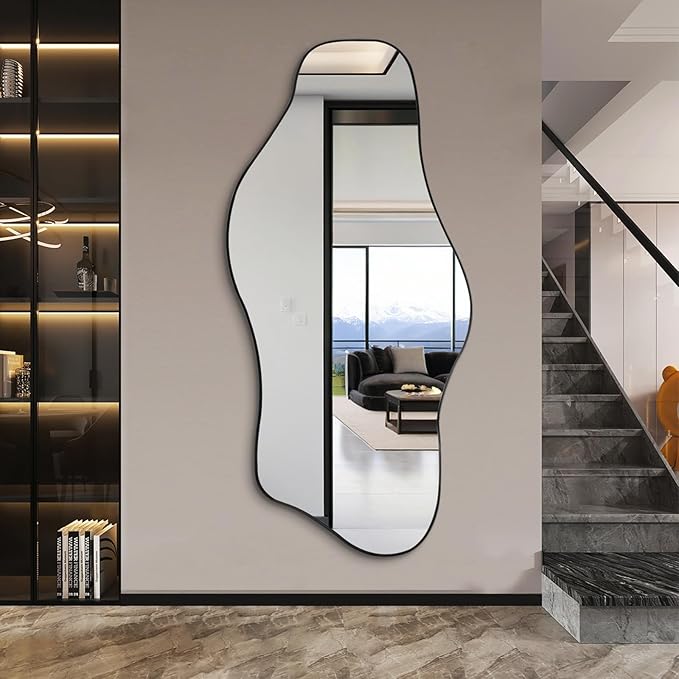 Irregular Mirror Full Length, 67"x31" Asymmetrical Tempered Glass Mirrors for Dressing, Modern Large Abstract Frameless Mirrors for Living Room Bedroom Hallway Entryway, Horizontal or Vertical Hanging
