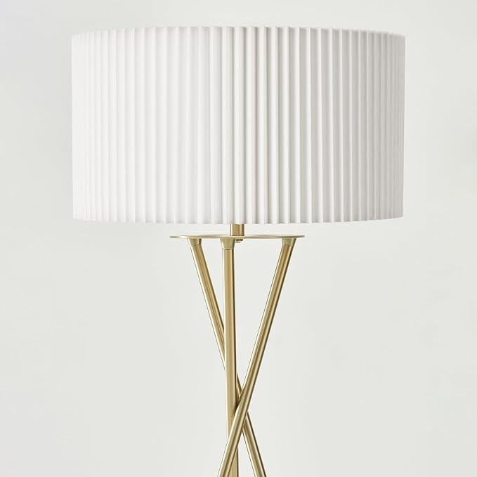 Brightech Jaxon Tripod Floor Lamp with Pleated Drum Shade, Modern Lamp for Living Room & Office, Contemporary and Elegant LED Lamp, Gold Standing Lamp for Bedroom Reading, Home Decor - Brass