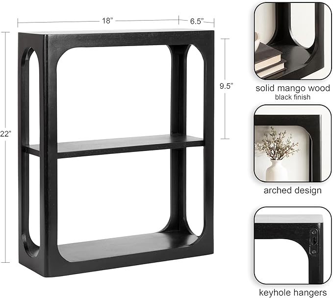 Kate and Laurel Dahl Modern Mango Wood Tiered Wall Shelf, 18 x 7 x 22, Black, Decorative Over The Toilet Shelf for Use as Bathroom Storage or Living Room Display Shelving