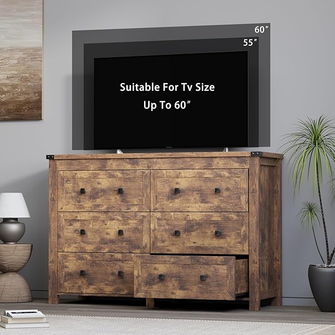 6 Drawer Dresser for Bedroom, Brown Modern Dressers & Chests of Drawers with Metal Handles, Closet Storage Dresser, Storage Cabinet and Organizer with Drawers