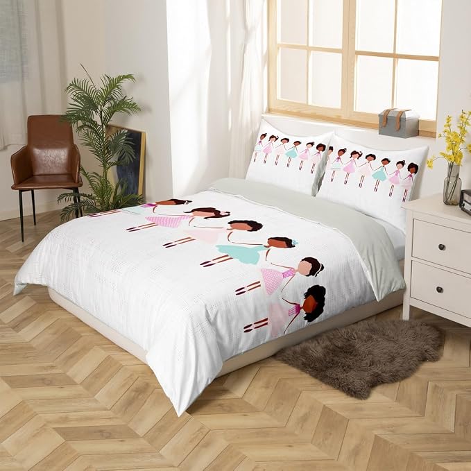 Erosebridal Afro Girl Duvet Cover Set Black Hair Girls Toddler Bedding Set for Teen Boys | Cute Minimalist Little Girl Comforter Cover Cute Afro Melanin Princess Bed Sets, Room Decor Aesthetic